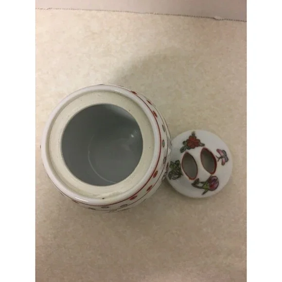 Vintage Porcelain Chinese Barrel Shaped Covered Trinket Box - Picture 5 of 6